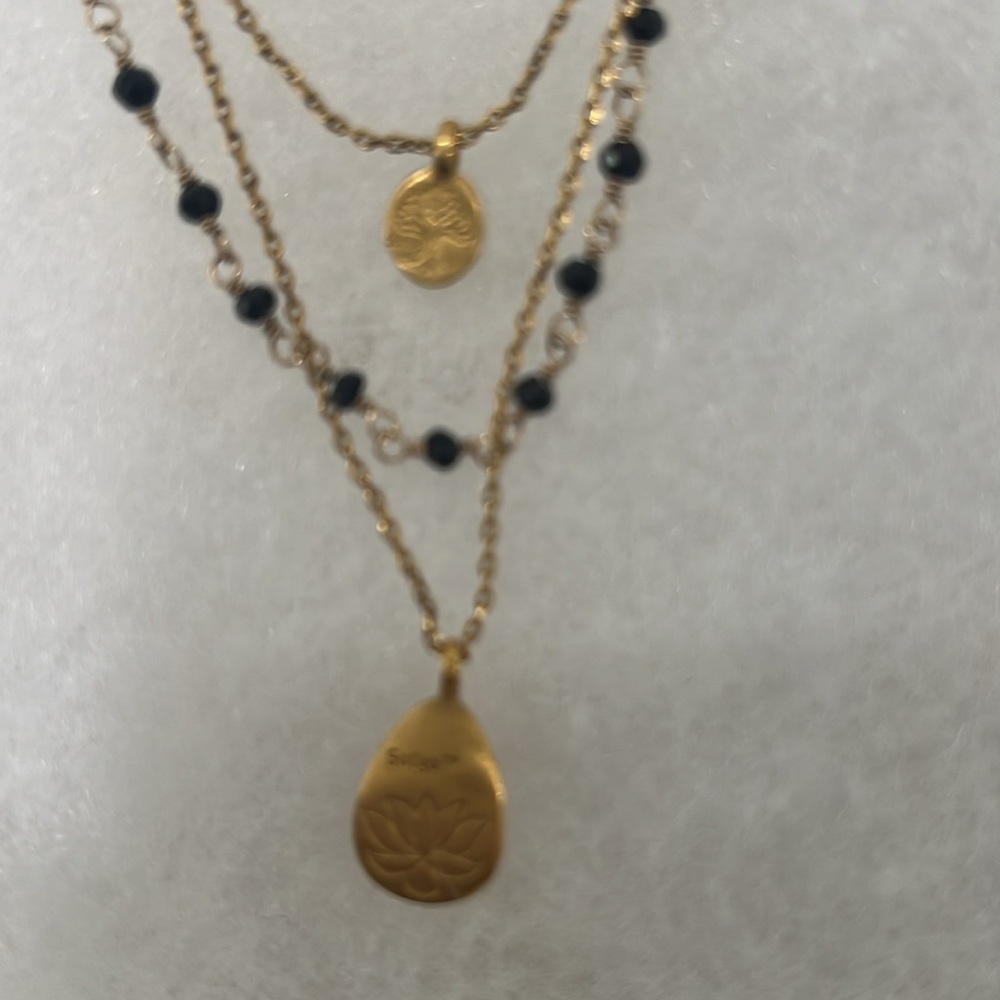 Staya Jewelry, triple strand necklace, 18k gold plated, 16” L - Picture 2 of 7